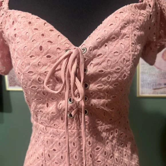 SOLD Pink Ruched Bodycon Mini Dress with Sweetheart Neckline - Picture 2 of 5